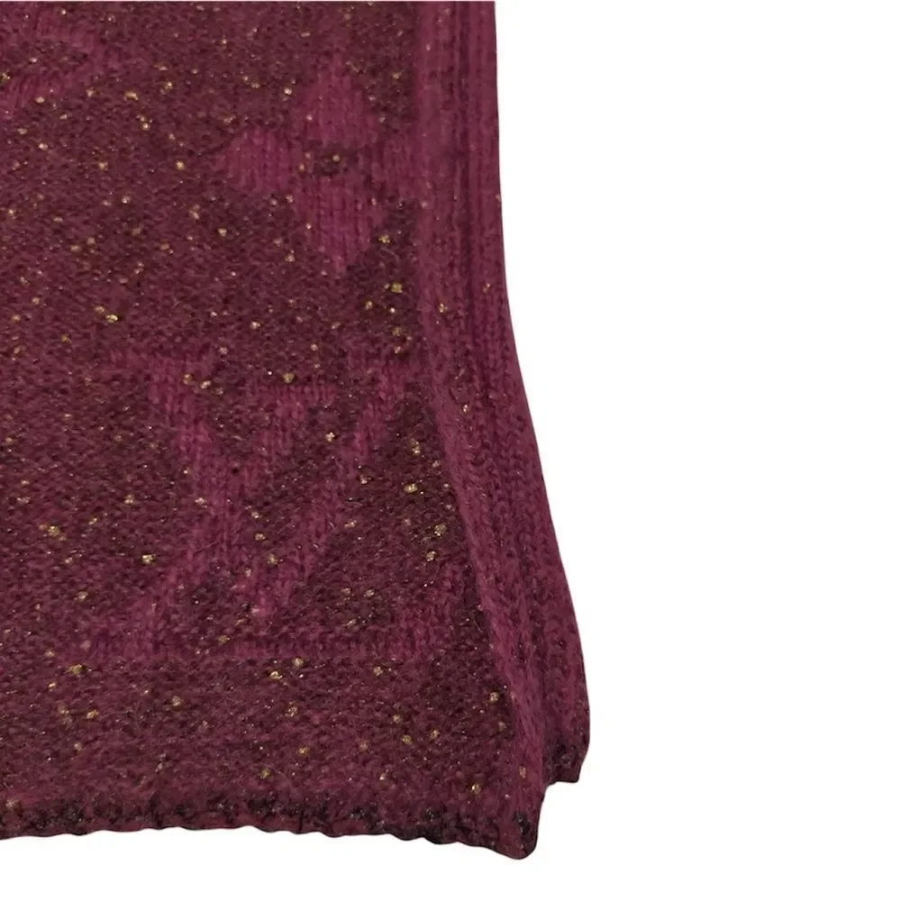 Auth Louis Vuitton Burgundy Mohair LV Monogram Sunset Stole Muffler Scarf Ex++